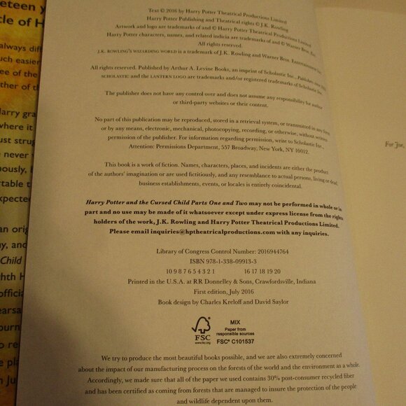 Harry Potter Cursed Child Black White Medium Magic Adventure Reading Book - Picture 6 of 6